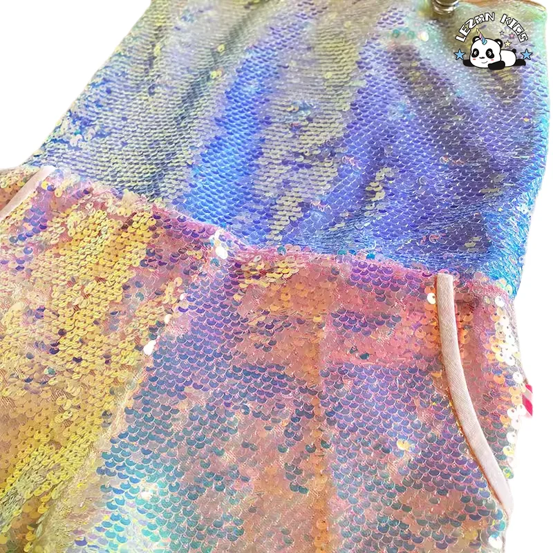 LEZONKIDS - Customized Children's Gradient Sequin Jumpsuit Double Side Pockets Girls Jumpsuit